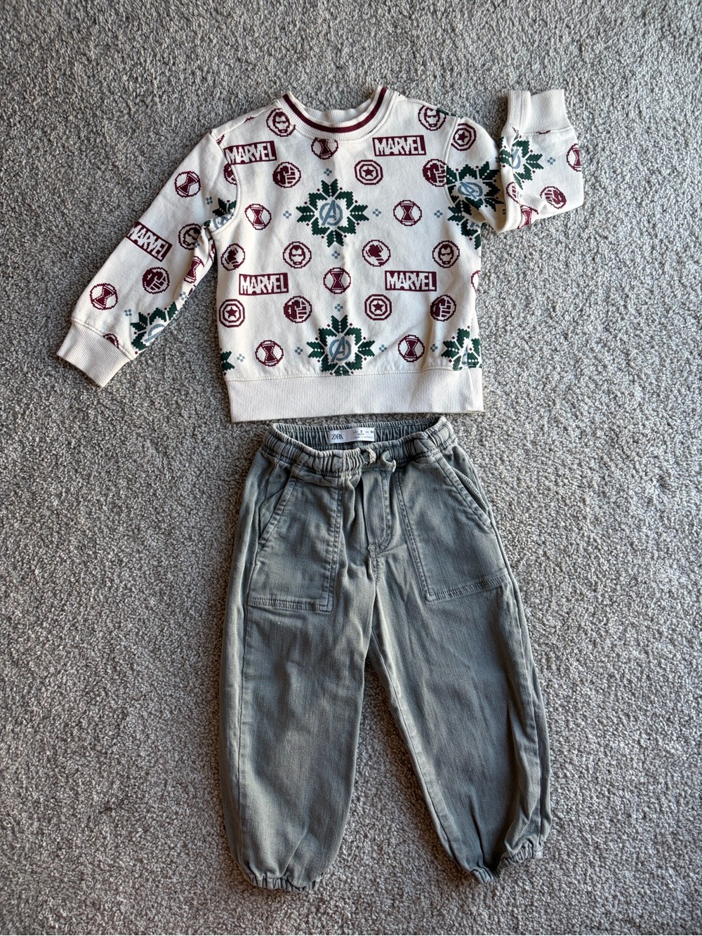 Marvel Cream Sweatshirt with Green & Maroon Graphics